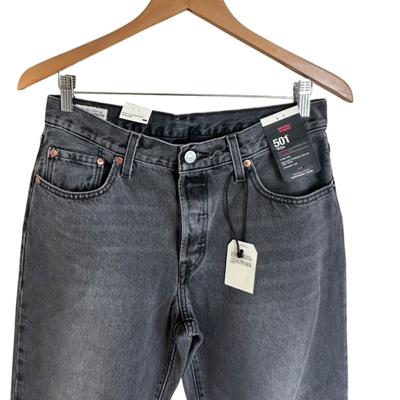 NWT Levi’s 501 90s 28 X 32 Black Wash Mud Rise Straight Leg Jeans Button Fly New - Picture 6 of 12